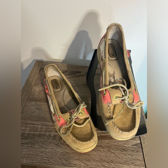 Sperry Topsider Hardback Tan Leather Pink/Plaid Preppy Boat Shoes Women's 9.5M - Picture 4 of 16